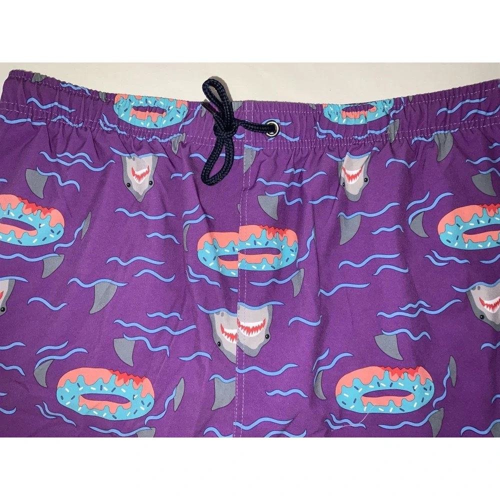 NWT Men's U.S. Surf Club Oahu, Hawaii Shark Donut Floaty Purple Swim Trunks - XL - Picture 2 of 6